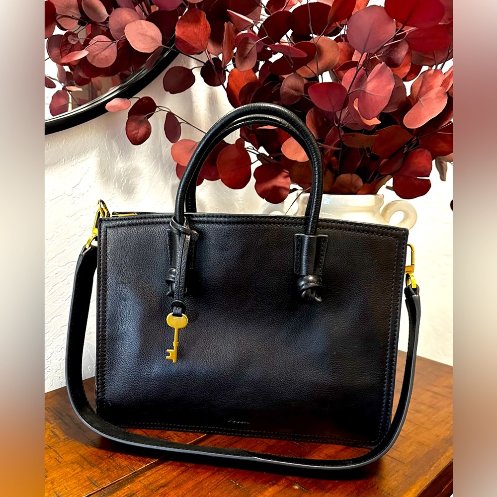 FOSSIL Black Leather Tote Bag